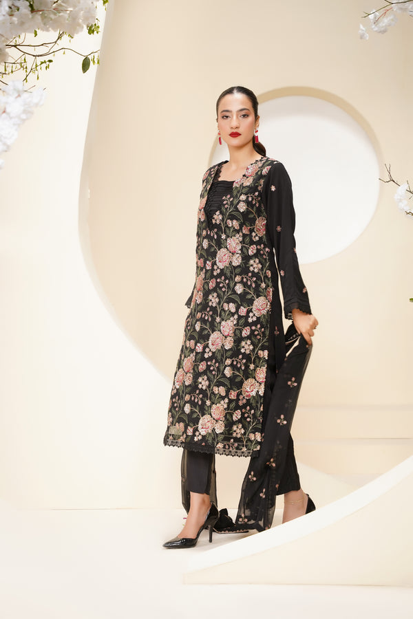 Husan e Jahan - Luxury Chiffon Outfit with Chiffon Dupatta - Ready to Wear - V2 - Eid25 - 07 - HEJBlack-V207