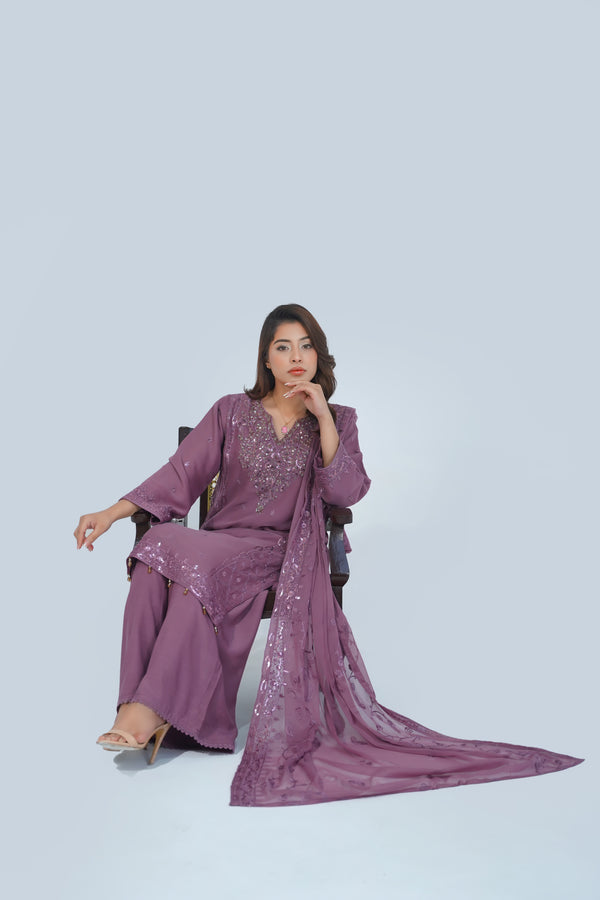 Husan e Jahan - Luxury Chiffon Outfit with Chiffon Dupatta - Ready to Wear - V1 - Eid25 - 09