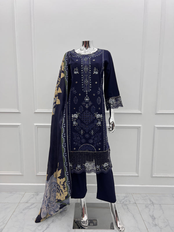 Budget Wear - Black Embroidered Dhanak Outfit- Ready to Wear -SD-SA06