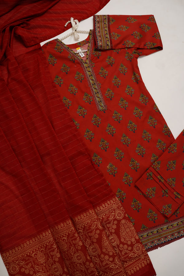 Rozi - Printed Cotton Outfit with Broshay Dupatta - Ready to Wear - Winter Collection