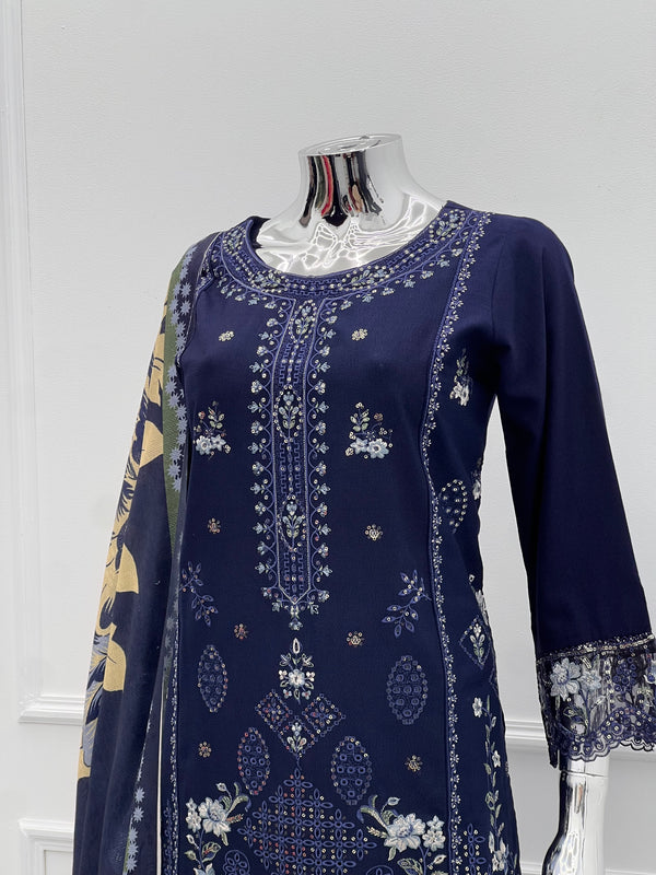 Budget Wear - Black Embroidered Dhanak Outfit- Ready to Wear -SD-SA06