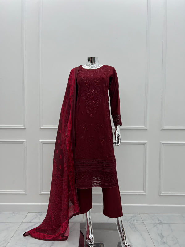 Budget Wear - Black Embroidered Dhanak Outfit- Ready to Wear -SD-SA03