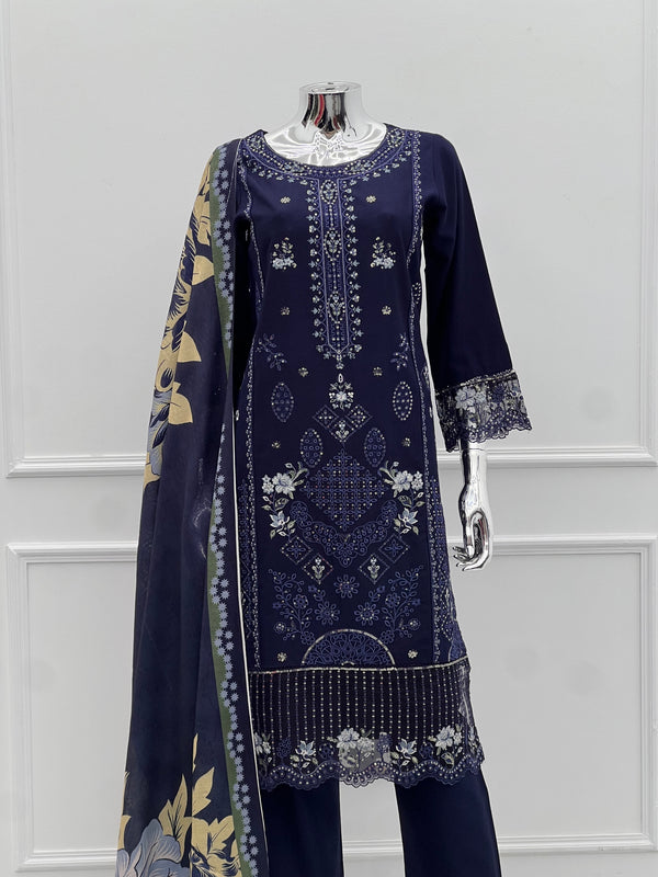 Budget Wear - Black Embroidered Dhanak Outfit- Ready to Wear -SD-SA06