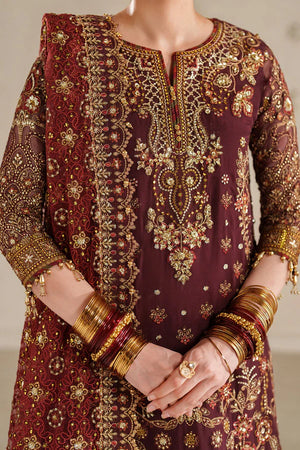 Baroque By SajhDajh - Royal Bemberg Embroidered Chiffon Outfit with Net Dupatta - Ready to Wear