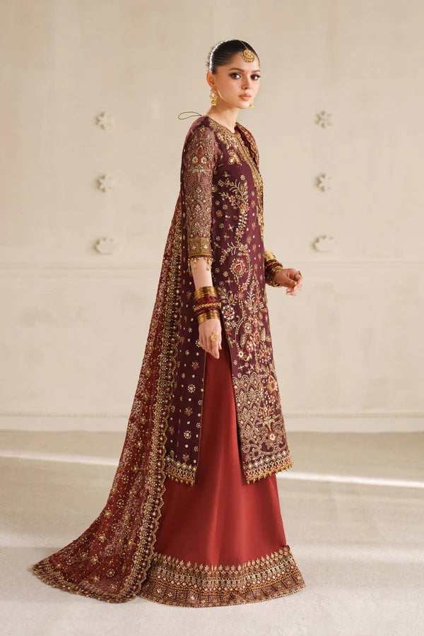 PRE ORDER - Baroque By SajhDajh - Royal Bemberg Embroidered Chiffon Outfit with Net Dupatta - Ready to Wear