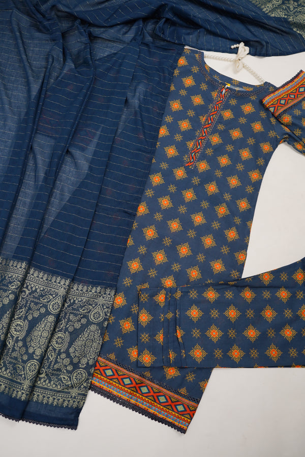 Rozi - Printed Cotton Outfit with Broshay Dupatta - Ready to Wear - Winter Collection