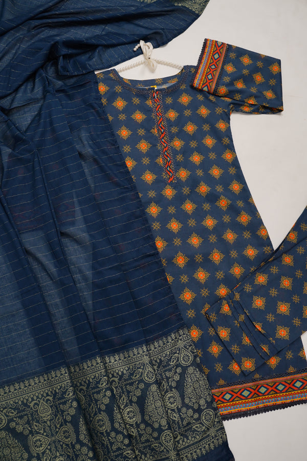 Rozi - Printed Cotton Outfit with Broshay Dupatta - Ready to Wear - Winter Collection