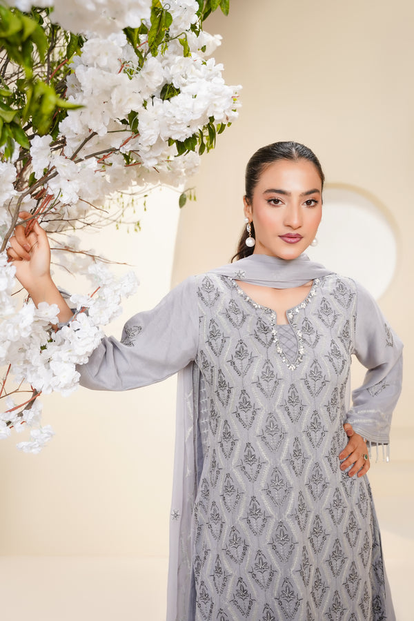 Husan e Jahan - Luxury Chiffon Outfit with Chiffon Dupatta - Ready to Wear - Eid25 - HEJGreyV3D2