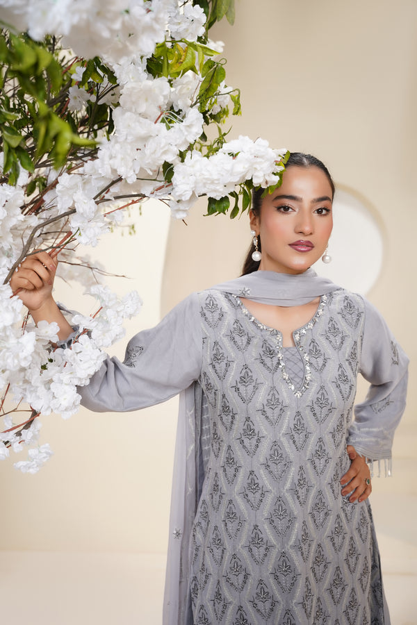 Husan e Jahan - Luxury Chiffon Outfit with Chiffon Dupatta - Ready to Wear - Eid25 - HEJGreyV3D2