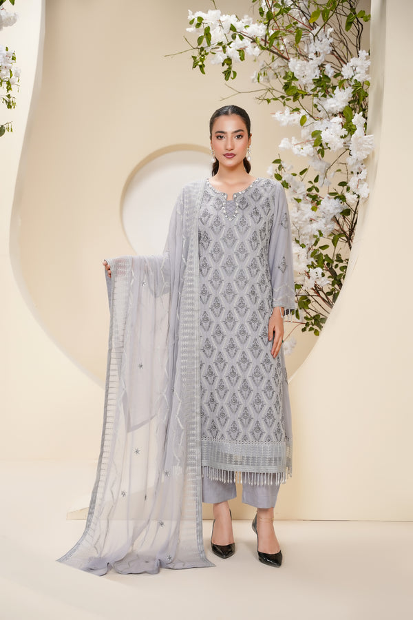 Husan e Jahan - Luxury Chiffon Outfit with Chiffon Dupatta - Ready to Wear - Eid25 - HEJGreyV3D2