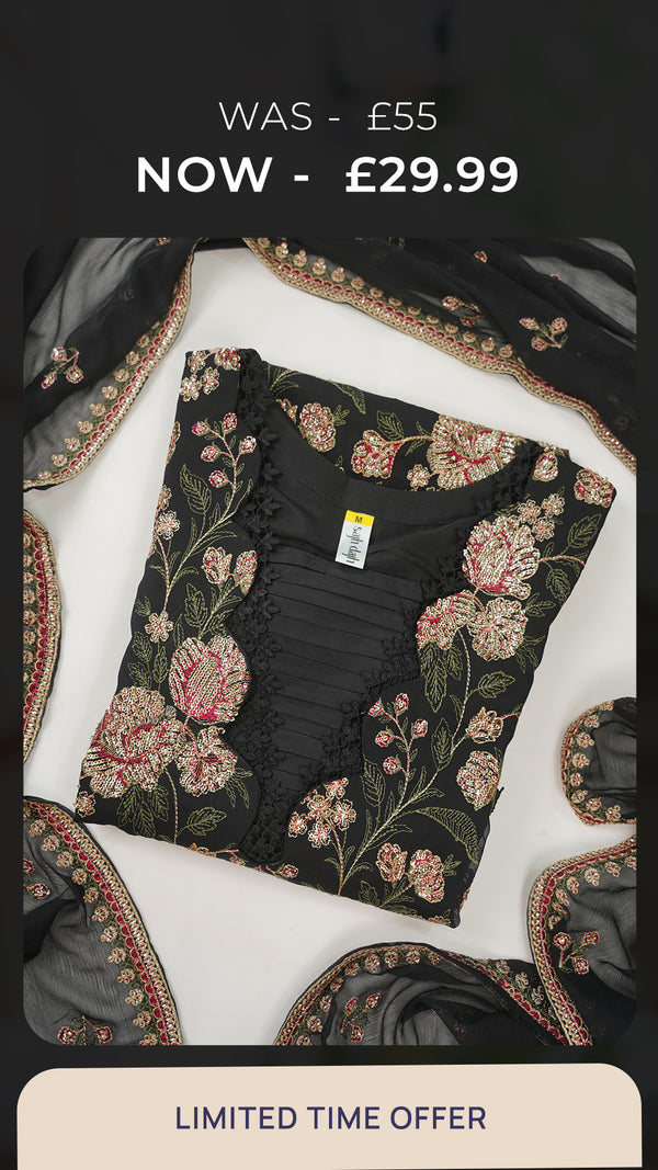 Husan e Jahan - Luxury Chiffon Outfit with Chiffon Dupatta - Ready to Wear - V2 - Eid25 - 07 - HEJBlack-V207