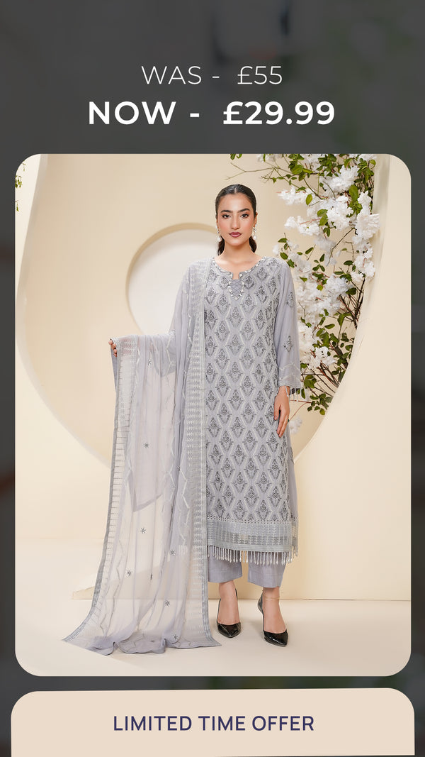 Husan e Jahan - Luxury Chiffon Outfit with Chiffon Dupatta - Ready to Wear - Eid25 - HEJGreyV3D2