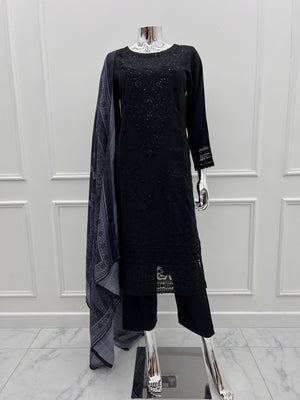 Budget Wear - Black Embroidered Dhanak Outfit- Ready to Wear -SD-SA04