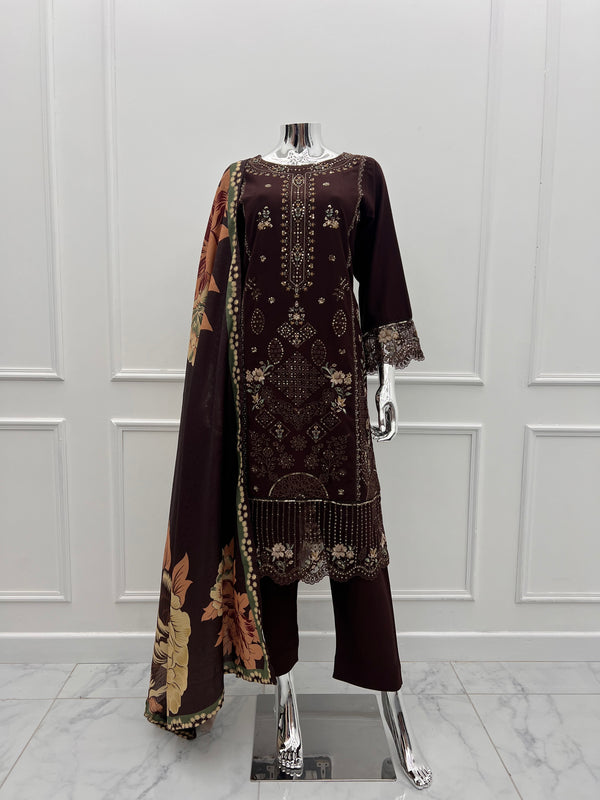 Budget Wear - Black Embroidered Dhanak Outfit- Ready to Wear -SD-SA05