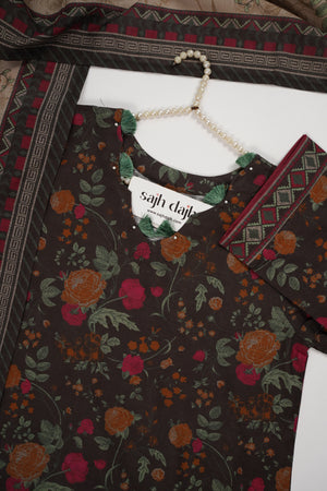 Bin Saeed Originals - Exclusive Khaddar Outfit with  Shawl - Ready to Wear SD545 brown