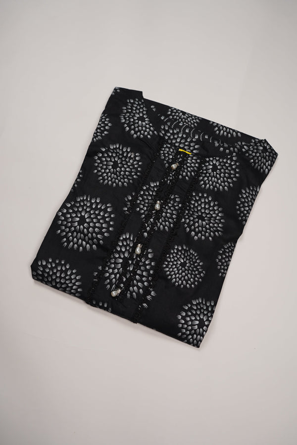 Rozi - Printed  Cotton Outfit - Ready to Wear PD127 Black