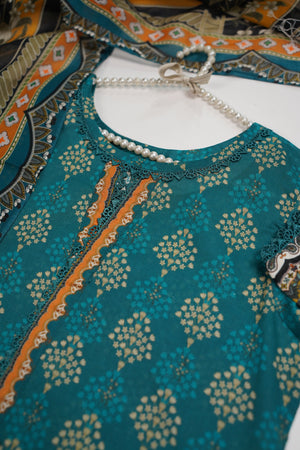 Rozi - Luxury Cotton Lawn Outfit With Voile Dupatta - Ready to Wear PD011