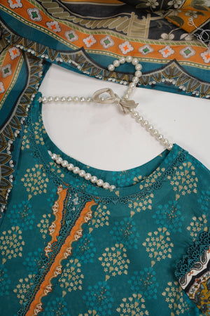 Rozi - Luxury Cotton Lawn Outfit With Voile Dupatta - Ready to Wear PD011
