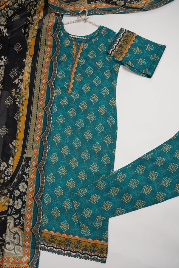 Rozi - Luxury Cotton Lawn Outfit With Voile Dupatta - Ready to Wear PD011