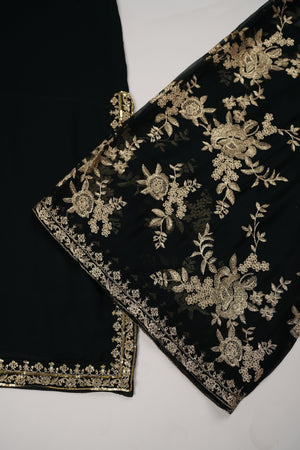 Chiffon Outfit with Chiffon Dupatta and Plazzo  - Ready to Wear - Emerald Green-SD251
