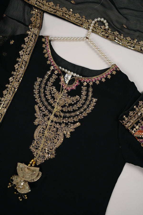 Husan e Jahan - Chiffon Outfit with Chiffon Dupatta and Plazzo - Ready to Wear - MC261 - Emerald Green