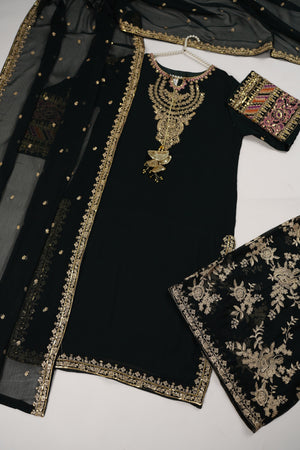 Chiffon Outfit with Chiffon Dupatta and Plazzo  - Ready to Wear - Emerald Green-SD251