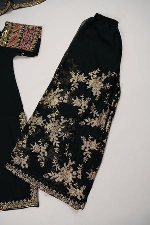 Chiffon Outfit with Chiffon Dupatta and Plazzo  - Ready to Wear - Emerald Green-SD251