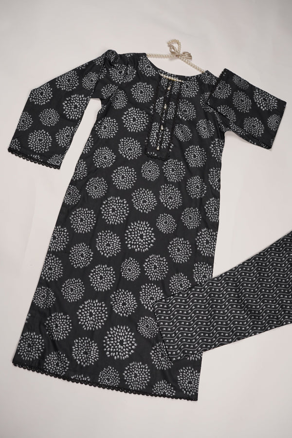 Rozi - Printed  Cotton Outfit - Ready to Wear PD127 Black
