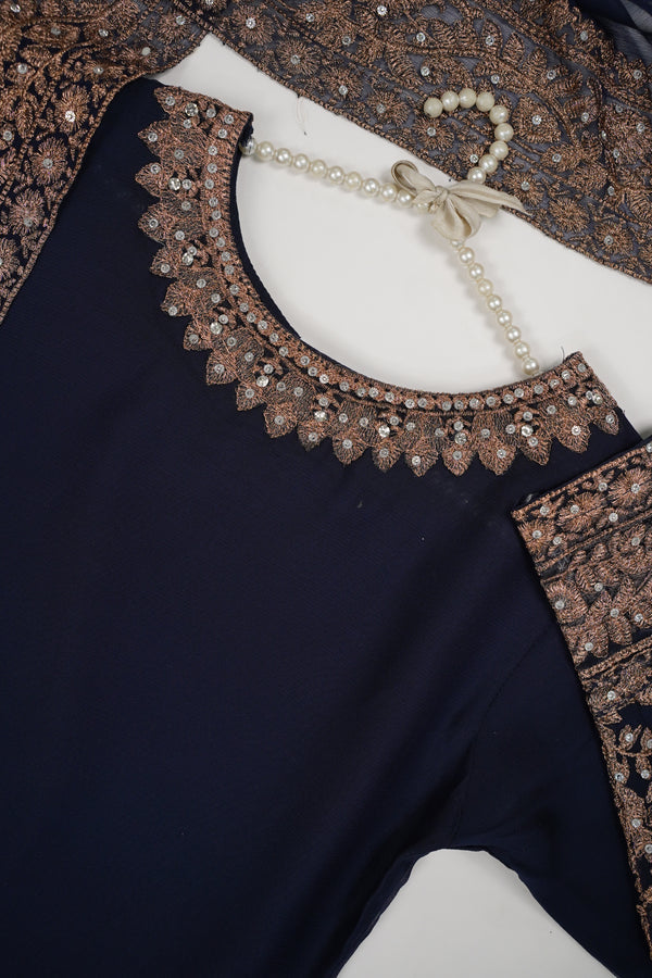 Chiffon Budget Wear Suit with Chiffon Dupatta - Ready to Wear Navy Blue