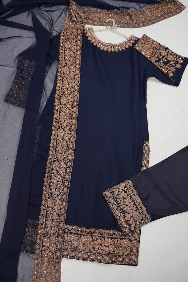 Chiffon Budget Wear Suit with Chiffon Dupatta - Ready to Wear Navy Blue