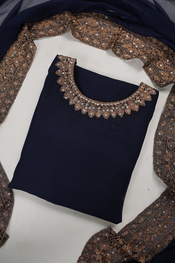 Mum and ME - Chiffon Budget Wear Suit with Chiffon Dupatta - Ready to Wear - Navy Blue