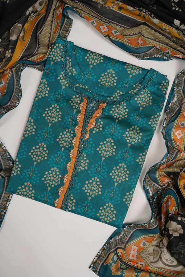 Rozi - Luxury Cotton Lawn Outfit With Voile Dupatta - Ready to Wear PD011