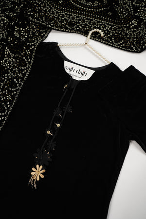 Tawakkal - Luxury Velvet Outfit with Embroidered Velvet Shawl Black