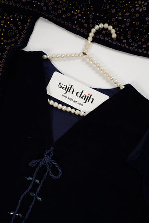 Tawakkal - Luxury Velvet Outfit with Embroidered Velvet Shawl  Navy blue
