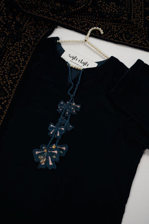 Tawakkal - Luxury Velvet Outfit with Embroidered Velvet Shawl Green Zinc