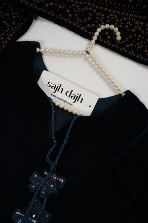 Tawakkal - Luxury Velvet Outfit with Embroidered Velvet Shawl Green Zinc