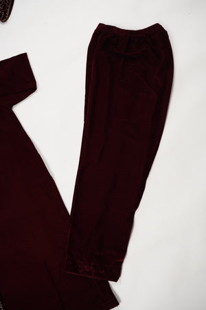 Tawakkal - Luxury Velvet Outfit with Embroidered Velvet Shawl  Mehron