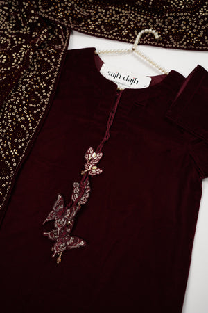 Tawakkal - Luxury Velvet Outfit with Embroidered Velvet Shawl  Mehron