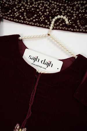 Tawakkal - Luxury Velvet Outfit with Embroidered Velvet Shawl  Mehron