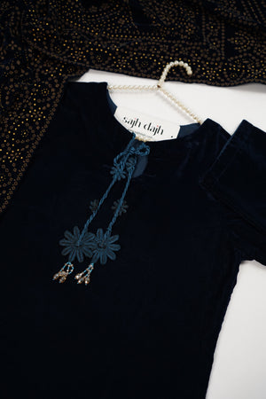 Tawakkal - Luxury Velvet Outfit with Embroidered Velvet Shawl  Zinc