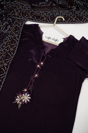 Tawakkal - Luxury Velvet Outfit with Embroidered Velvet Shawl purple