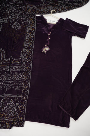 Tawakkal - Luxury Velvet Outfit with Embroidered Velvet Shawl purple