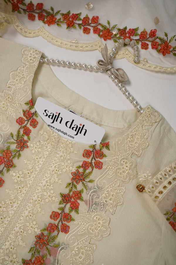 Rozi  - Farshi Shalwar - Luxury Cotton Lawn Outfit With Organza Dupatta - Ready to Wear PD027