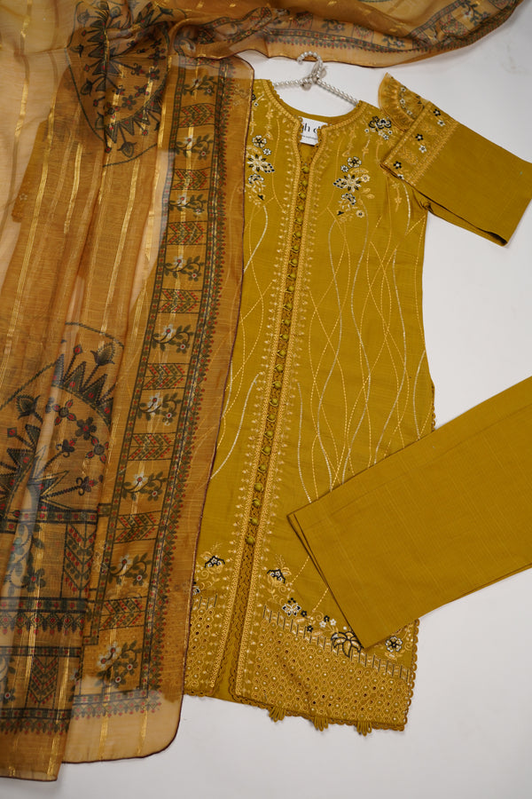 Rozi - Premium Embroidered Lawn Outfit with Voile Dupatta - Ready to Wear PD035