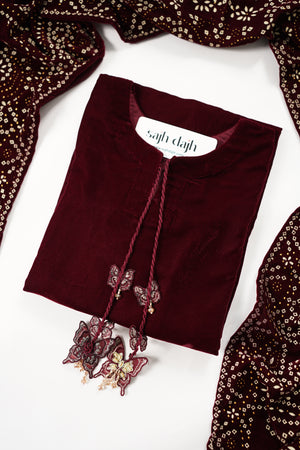 Tawakkal - Luxury Velvet Outfit with Embroidered Velvet Shawl  Mehron