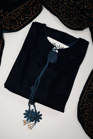 Tawakkal - Luxury Velvet Outfit with Embroidered Velvet Shawl  Zinc