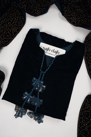 Tawakkal - Luxury Velvet Outfit with Embroidered Velvet Shawl Green Zinc