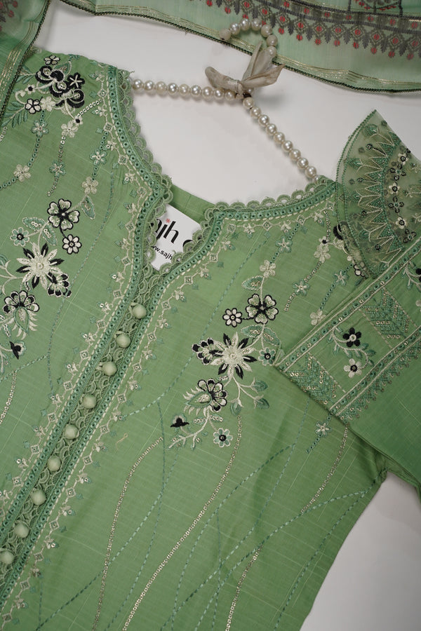 Rozi - Premium Embroidered Lawn Outfit with Voile Dupatta - Ready to Wear PD034