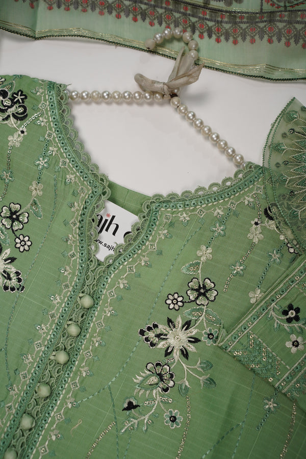 Rozi - Premium Embroidered Lawn Outfit with Voile Dupatta - Ready to Wear PD034