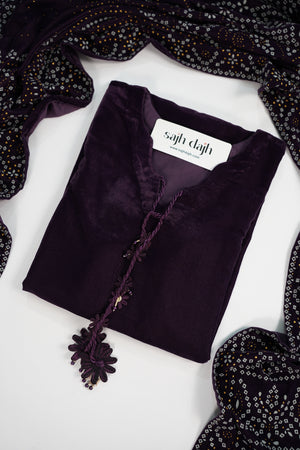 Tawakkal - Luxury Velvet Outfit with Embroidered Velvet Shawl purple